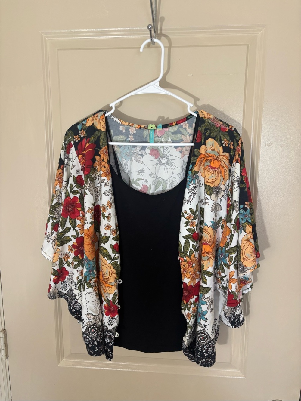 FARM Rio White V-Neck Tunic with Orange, Red & Teal Floral Print - Picture 3 of 4